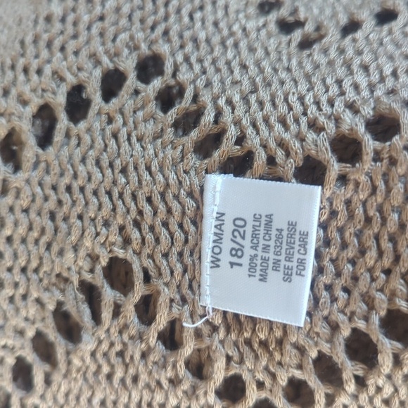 Tan Crochet Back Pointelle Cream Bohemian Festival Hippie Open Cardigan Sz XL - Picture 8 of 11
